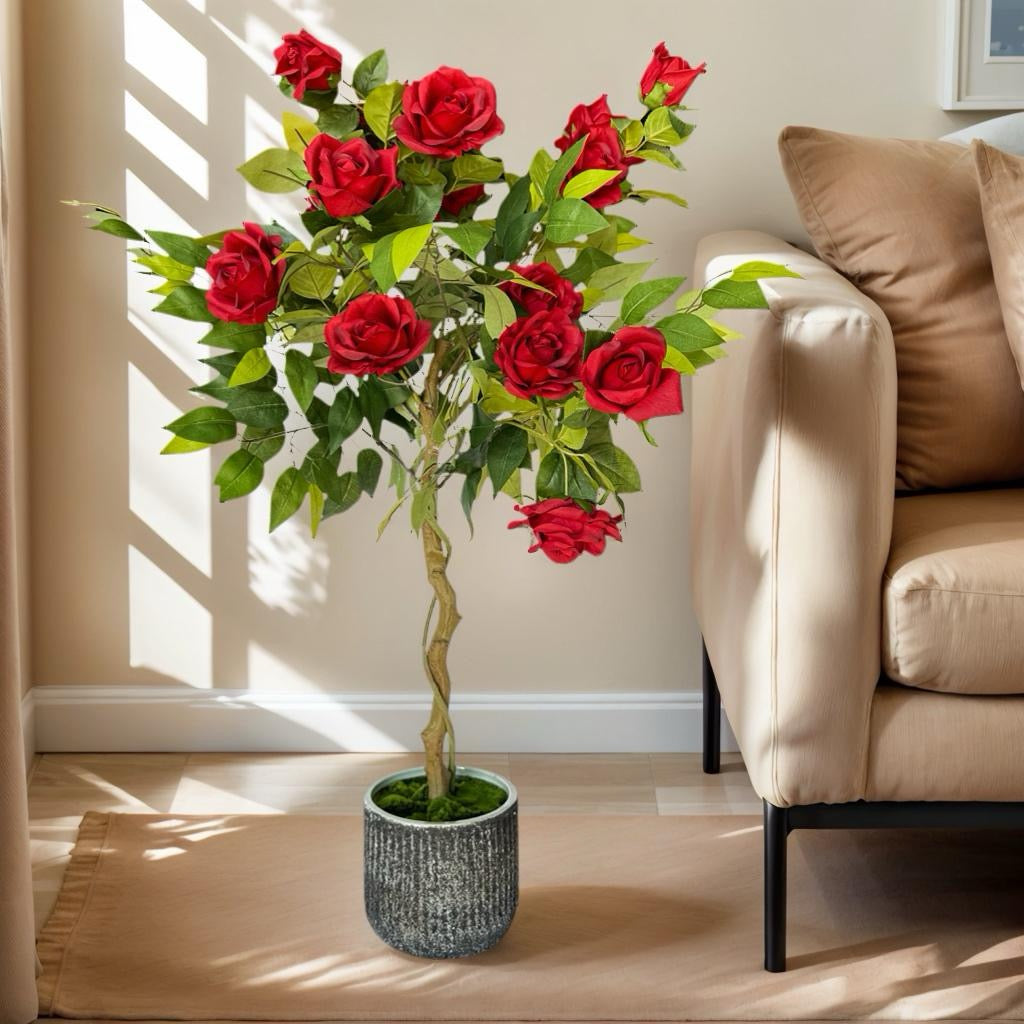 Artificial Rose Tree With Ceramic Pot Indoor Home Decor Artificial Potted Plant