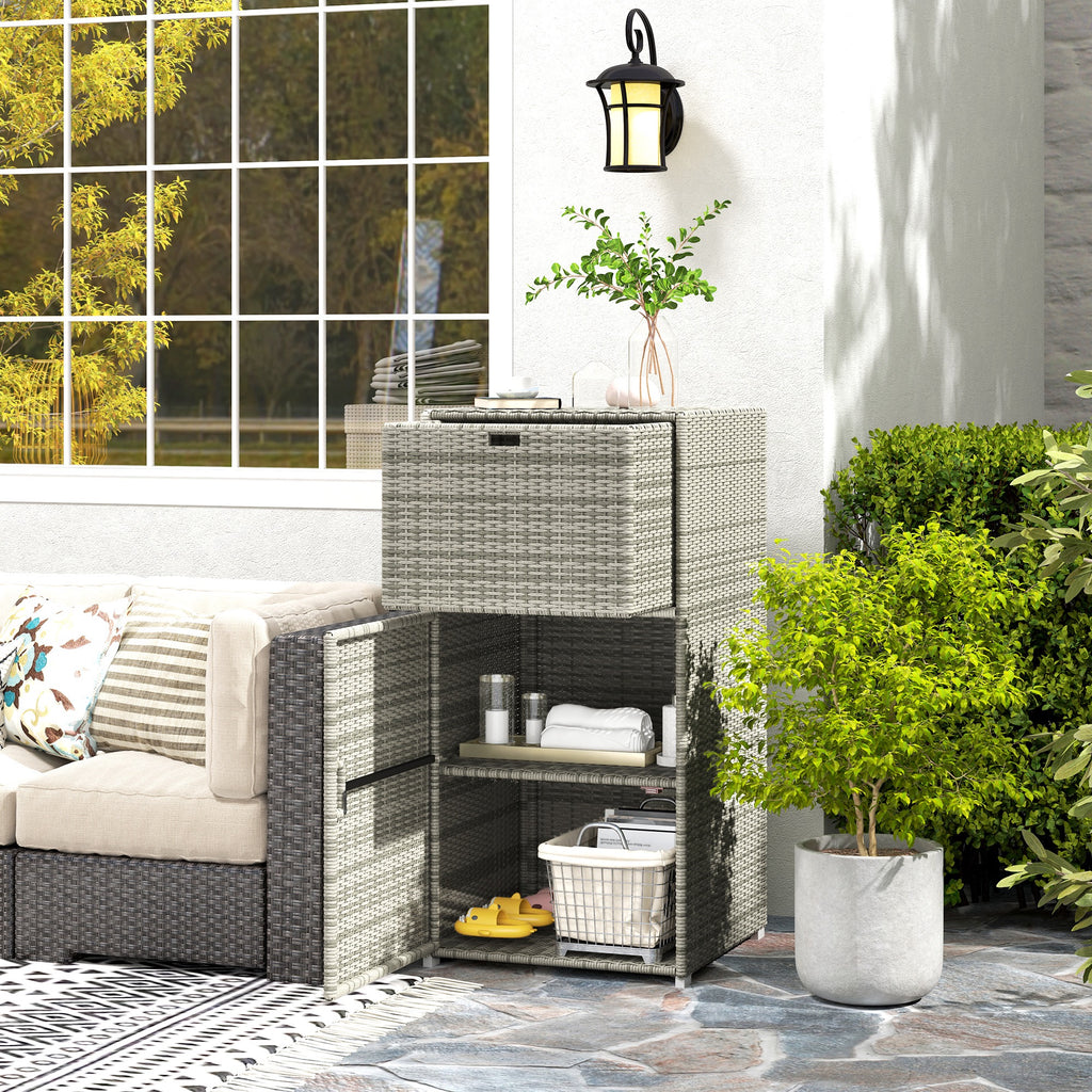 Outdoor Towel Rack For Pool W Drawer and Cabinet Gray