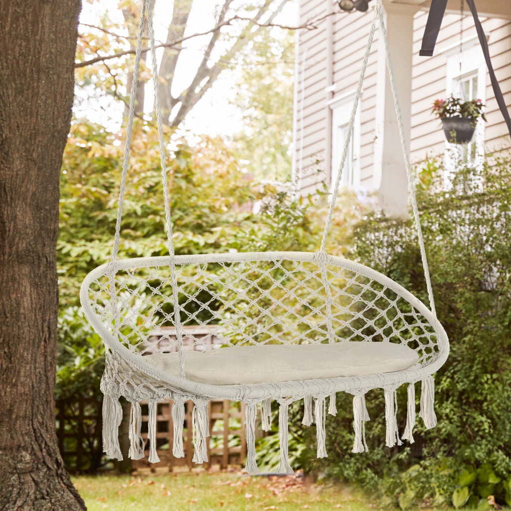 Hammock Chair Macrame Swing with Soft Cushion, Hanging Cotton Rope Chair for Indoor Outdoor Home Patio Backyard