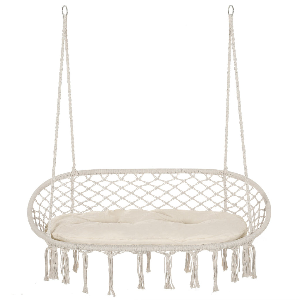 Hammock Chair Macrame Swing with Soft Cushion, Hanging Cotton Rope Chair for Indoor Outdoor Home Patio Backyard