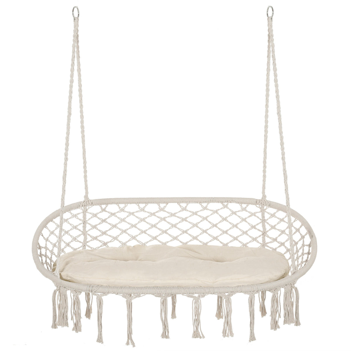 Hammock Chair Macrame Swing with Soft Cushion, Hanging Cotton Rope Chair for Indoor Outdoor Home Patio Backyard