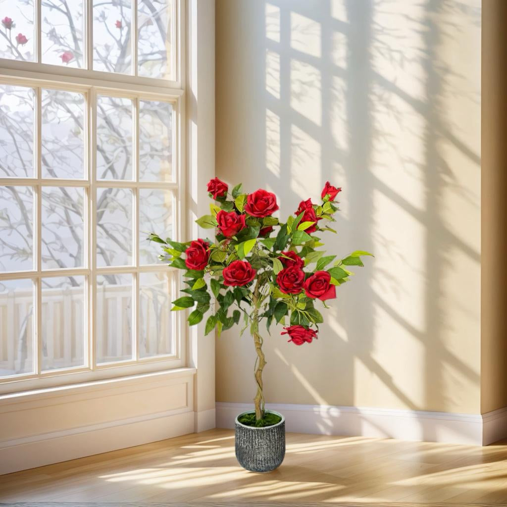 Artificial Rose Tree With Ceramic Pot Indoor Home Decor Artificial Potted Plant