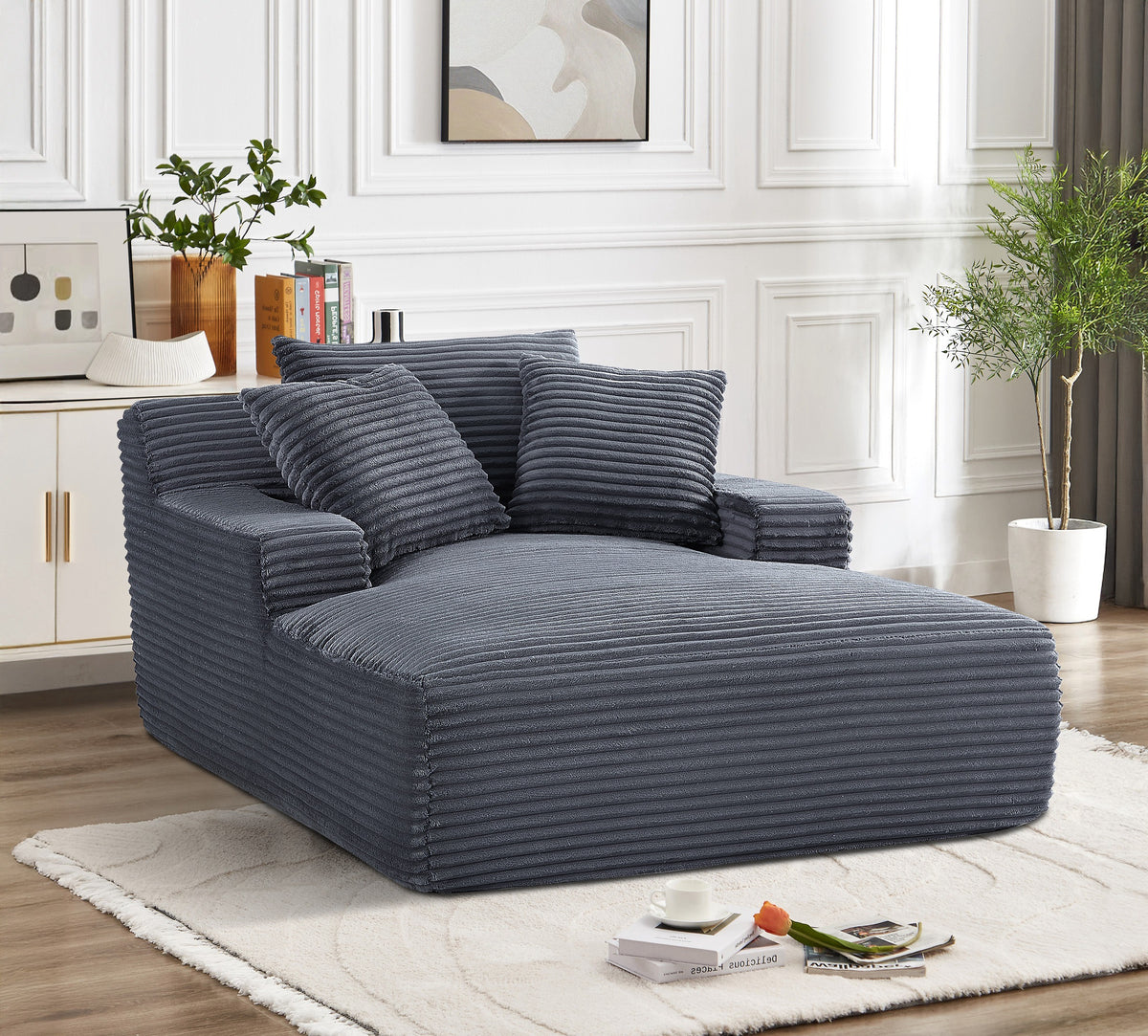 Cloudline Oversized Chaise Lounge Chair In Soft Corduroy, Modern Comfy Couch With Full Foam Cushioning, Cozy Sleeper Sofabed For Living Room, Bedroom