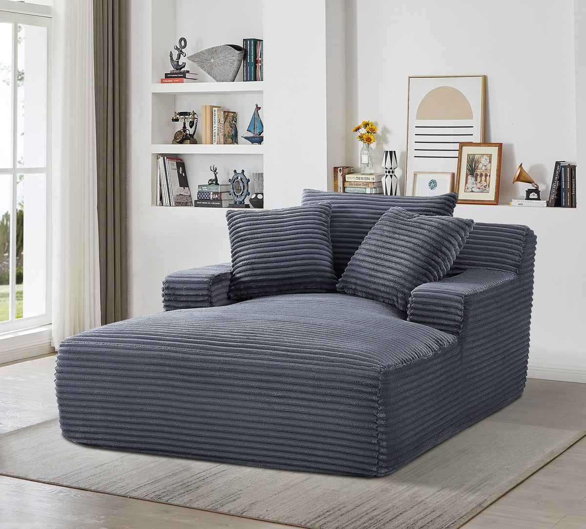 Cloudline Oversized Chaise Lounge Chair In Soft Corduroy, Modern Comfy Couch With Full Foam Cushioning, Cozy Sleeper Sofabed For Living Room, Bedroom