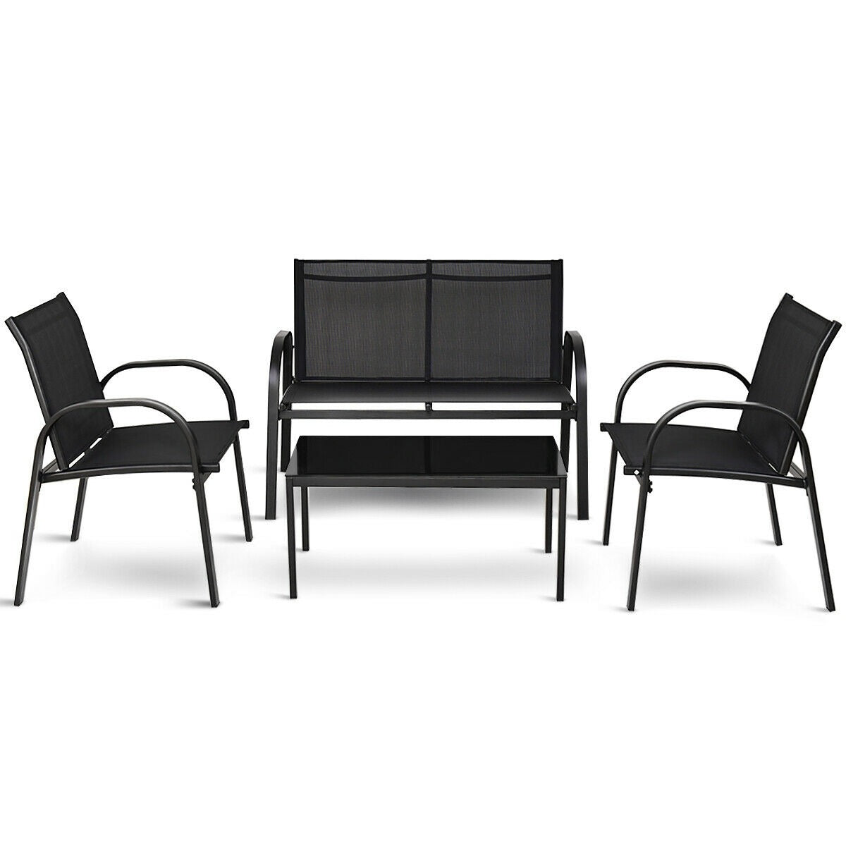 4 Pieces Patio Furniture Set With Glass Top Coffee Table-Black
