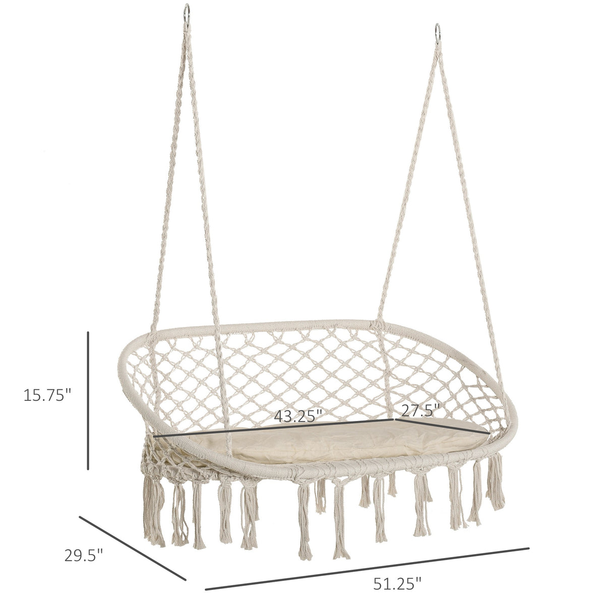 Hammock Chair Macrame Swing with Soft Cushion, Hanging Cotton Rope Chair for Indoor Outdoor Home Patio Backyard