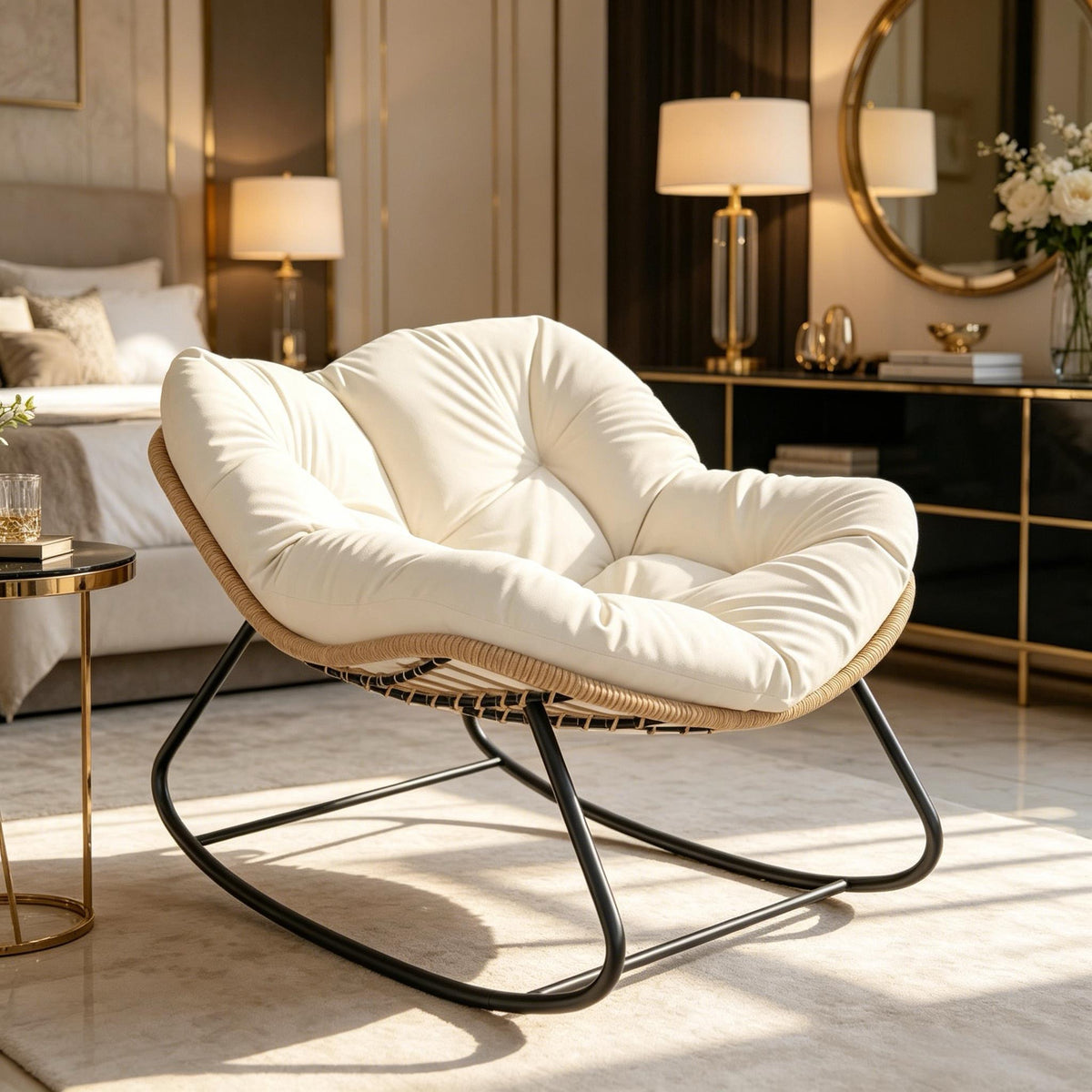 Rocking Egg Chair, Oversized Design with Cushion, Indoor Outdoor Furniture  for Backyard, Patio, Garden