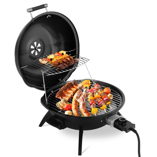 Electric Countertop BBQ Grill, Portable Double Layer Indoor-Outdoor Electric Grill For Indoor & Outdoor Use, 1600W, Black