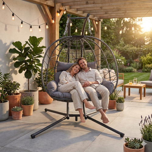 Double Hanging Egg Chair Wth Stand  Patio Hammock Swing Chair With Cushion Loveseat For Bedroom  Balcony  Garden  Indoor  Outdoor