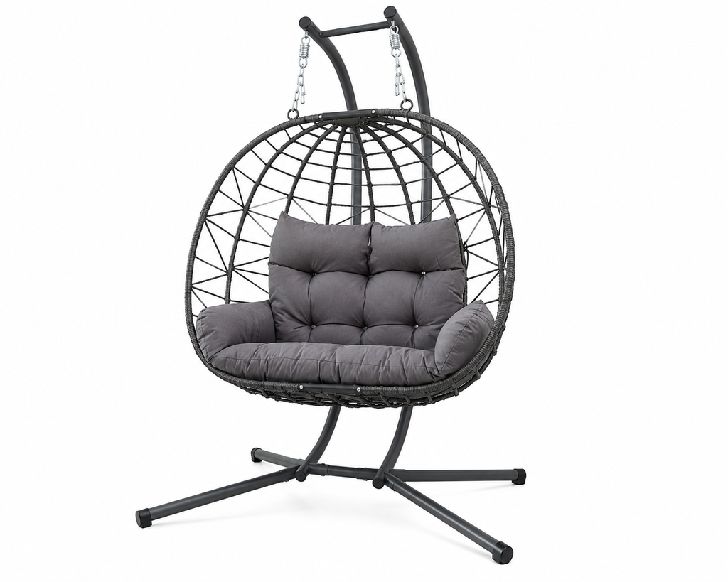 Double Hanging Egg Chair Wth Stand  Patio Hammock Swing Chair With Cushion Loveseat For Bedroom  Balcony  Garden  Indoor  Outdoor