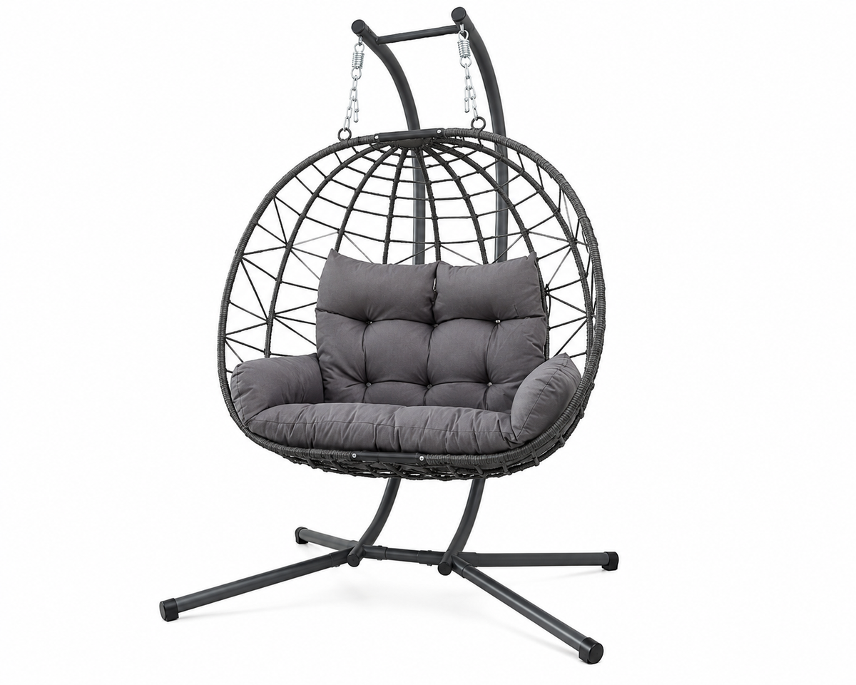 Double Hanging Egg Chair Wth Stand  Patio Hammock Swing Chair With Cushion Loveseat For Bedroom  Balcony  Garden  Indoor  Outdoor